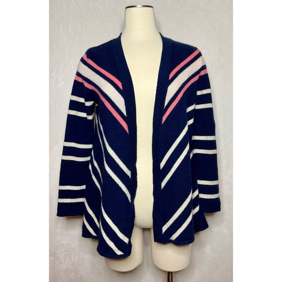 Charter Club Luxury 100% Cashmere Navy Striped Open Cardigan Sweater Size M - Picture 1 of 4